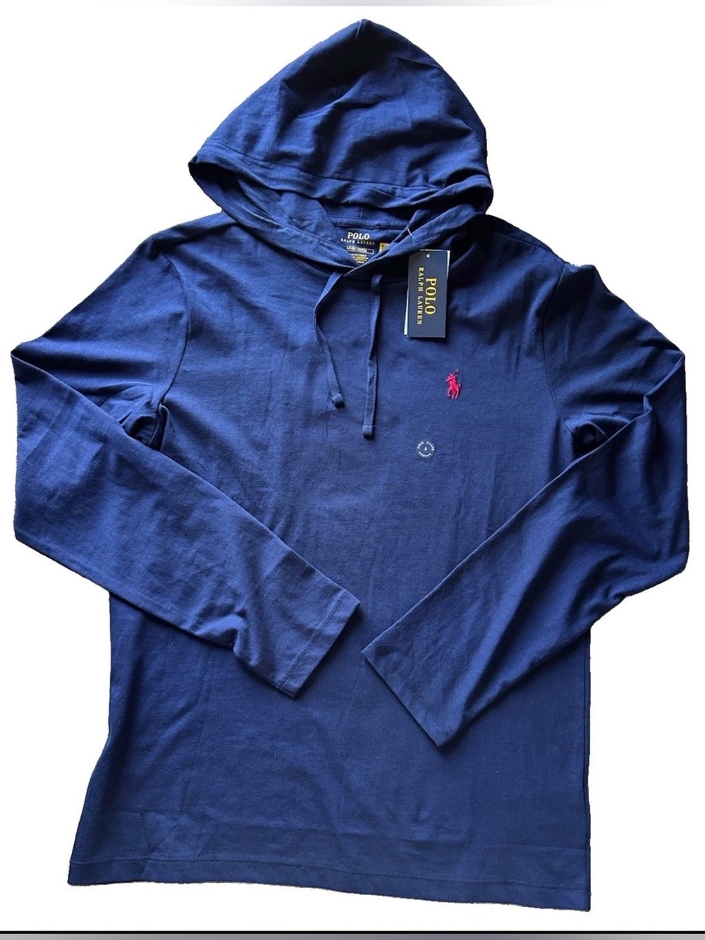 Polo by Ralph Lauren Navy Long-Sleeve Hooded Tee with Pink Pony